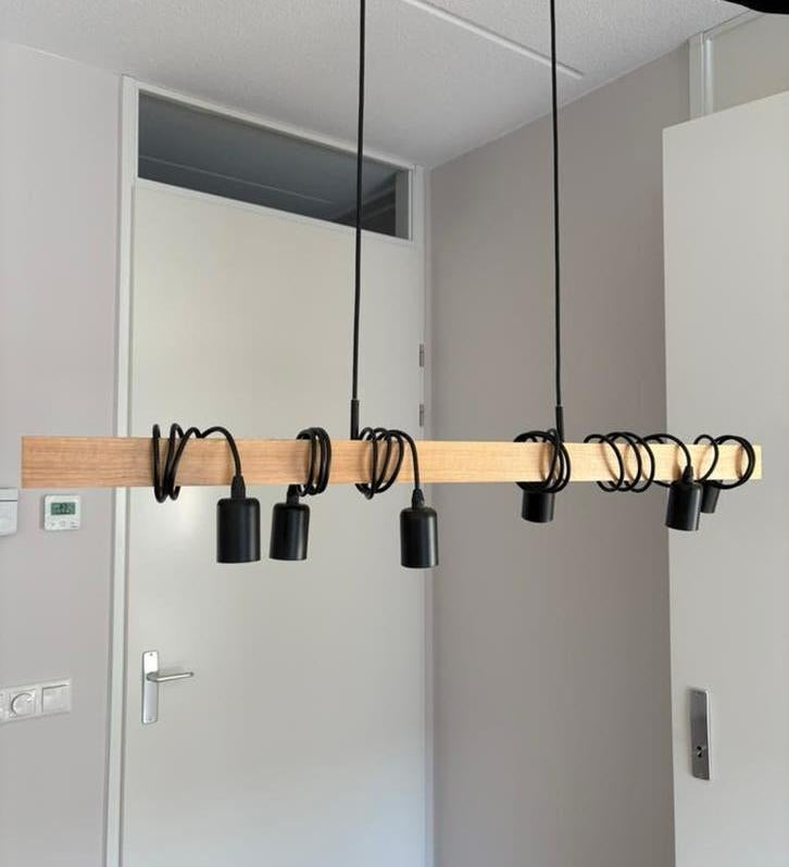 Eettafellamp - Eglo hanglamp Townshend Karwei, Ophalen, Zo goed als nieuw, Hout, Industrieel, met een warme natuurlijke twist