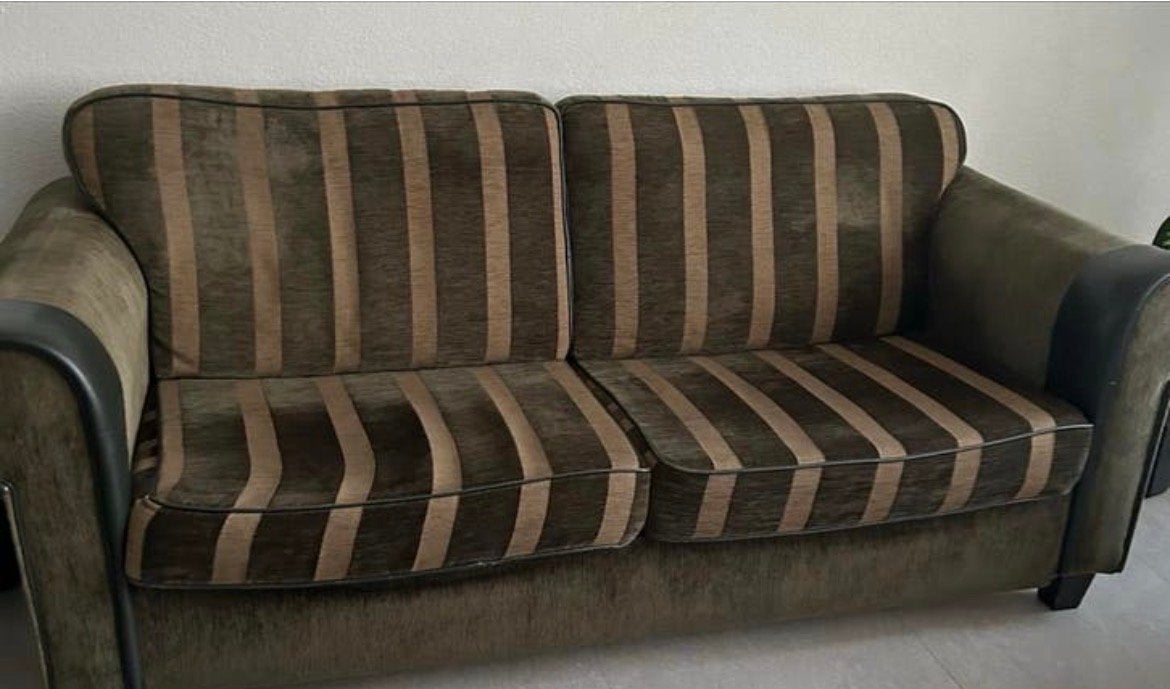 Comfortabele gestreepte drie,twee, een zitbank, Ophalen, Gebruikt, 150 tot 200 cm, Tweepersoons