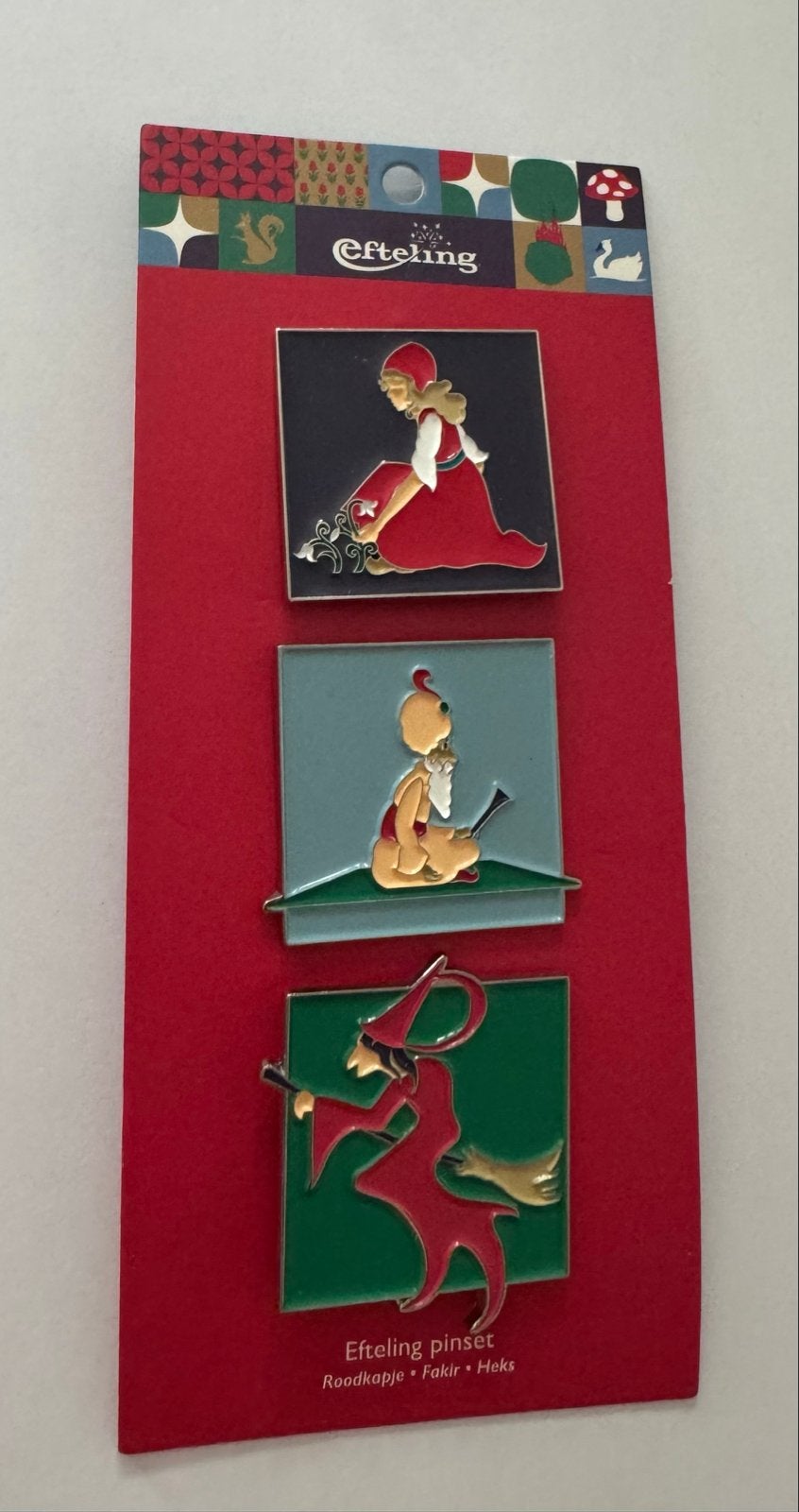 Efteling Pinset: Roodkapje, Fakir, Heks - Nieuw in verpakkin, Verzamelen, Ophalen of Verzenden, Nieuw, Beeldje of Poppetje