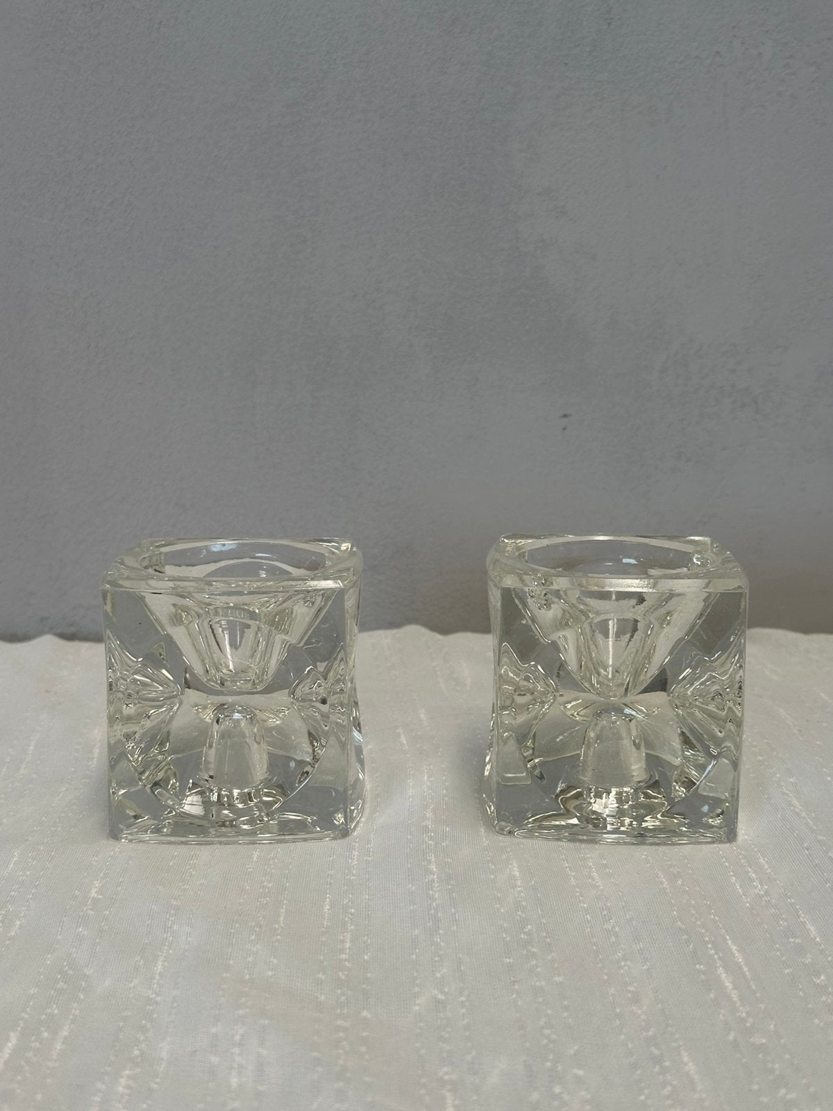 2x Ice Cubes kandelaren Sklo Union bij Rudolf Jurnikl, Gebruikt, Overige typen, Ophalen of Verzenden, Glas