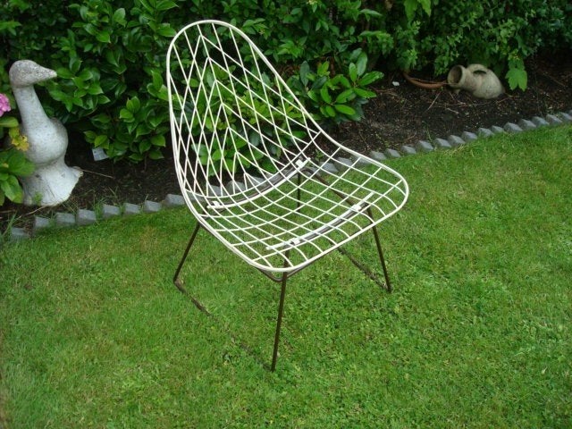 Vintage Flamingo draadstoel - Wit metaal, Huis en Inrichting, Stoelen, Ophalen, Gebruikt, Wit, Vintage, Retro, Mid-century modern
