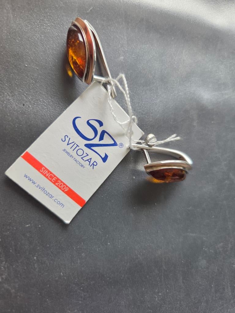 Zilveren manchetknopen met amber (nieuw), Ophalen of Verzenden, Nieuw, Zilver