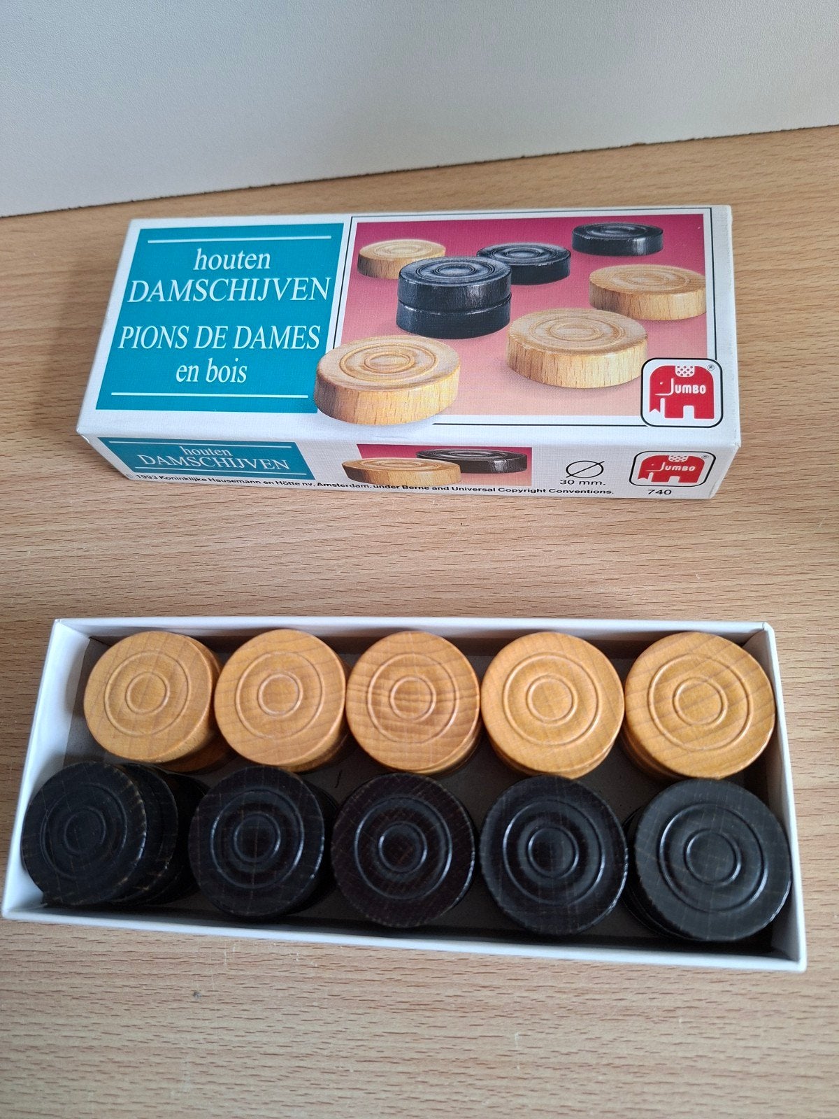Damschijven hout  in doos van jumbo z.g.a.n., Een of twee spelers, Ophalen of Verzenden, Gebruikt, Jumbo