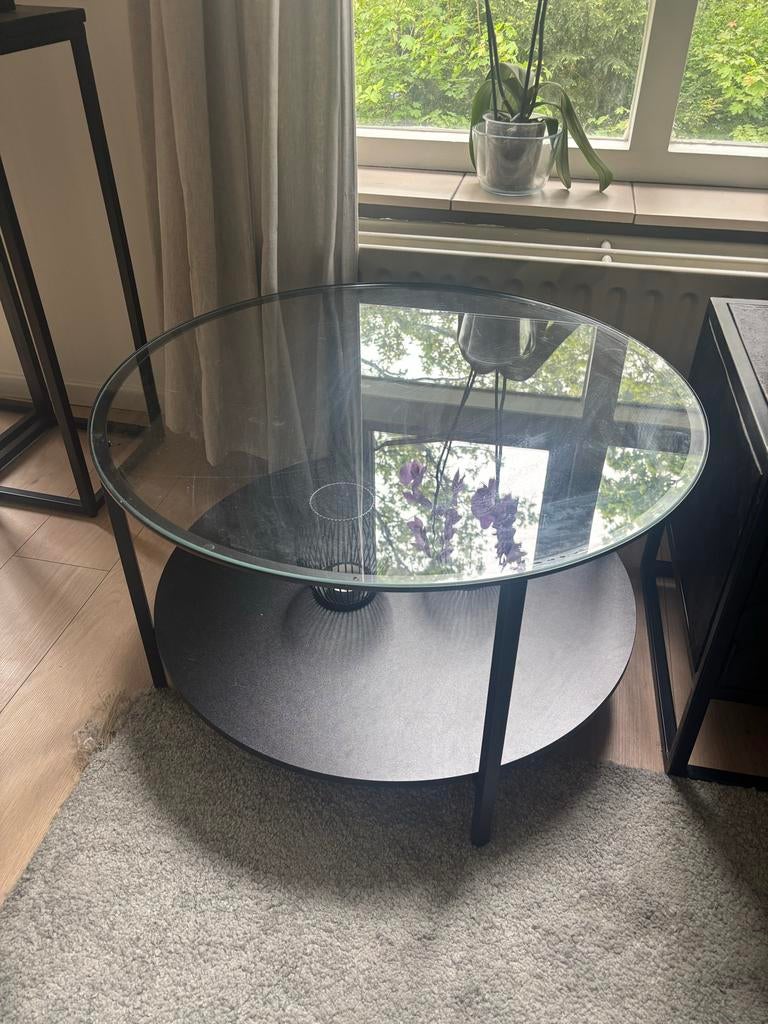 Glazen salontafel met draaibare onderkant, Gebruikt, 50 tot 75 cm, Rond, Glas