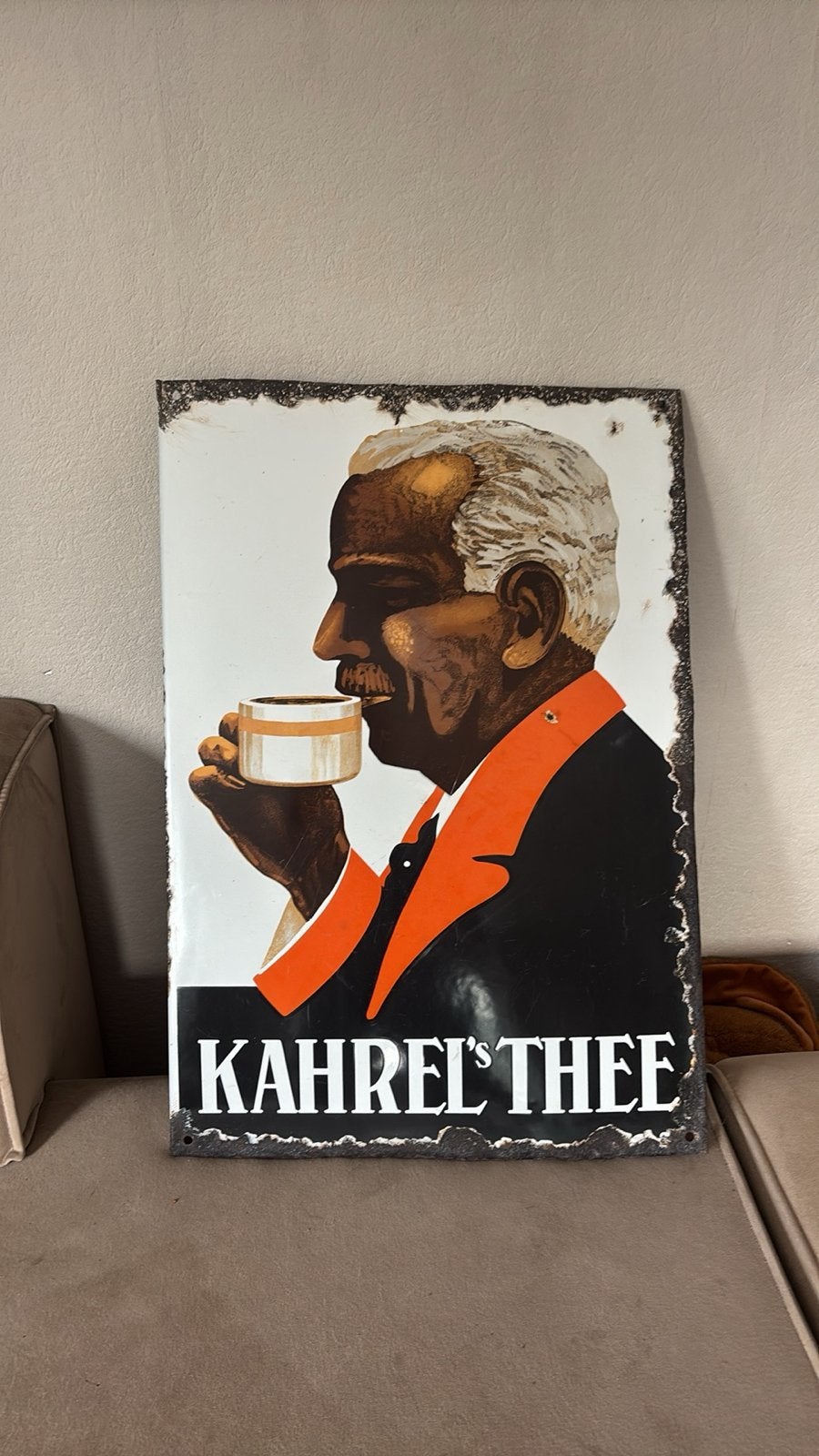 Emaille Reclamebord KAHREL'S THEE 75x50 cm, Ophalen of Verzenden