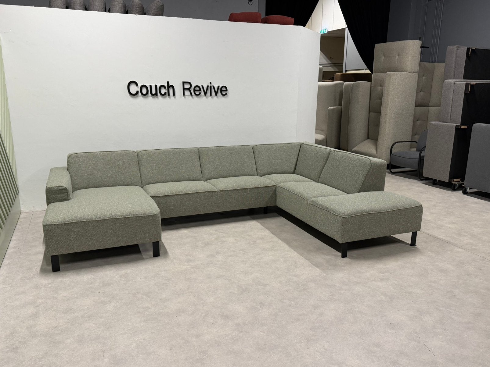 NIEUWE.Groene U-bank Milo 345x225 cm | GRATIS LEVERING, Info@couchrevive.nl, -, Couch Revive, Ophalen of Verzenden