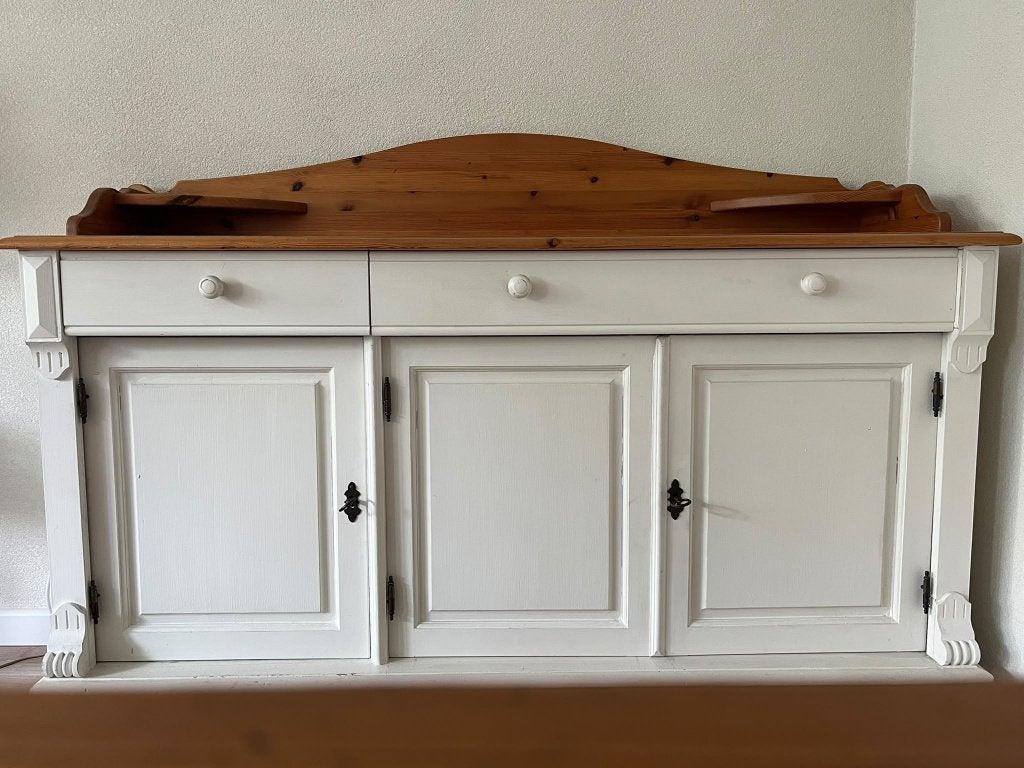 Creafort geloogd grenen/whitewashed dressoir, Ophalen, Gebruikt, Met lade(s), 150 tot 200 cm