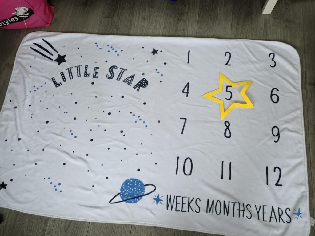 Baby mijlpaal deken 'Little Star' - wit met blauw, Ophalen, Gebruikt, 100 cm of meer, Deken
