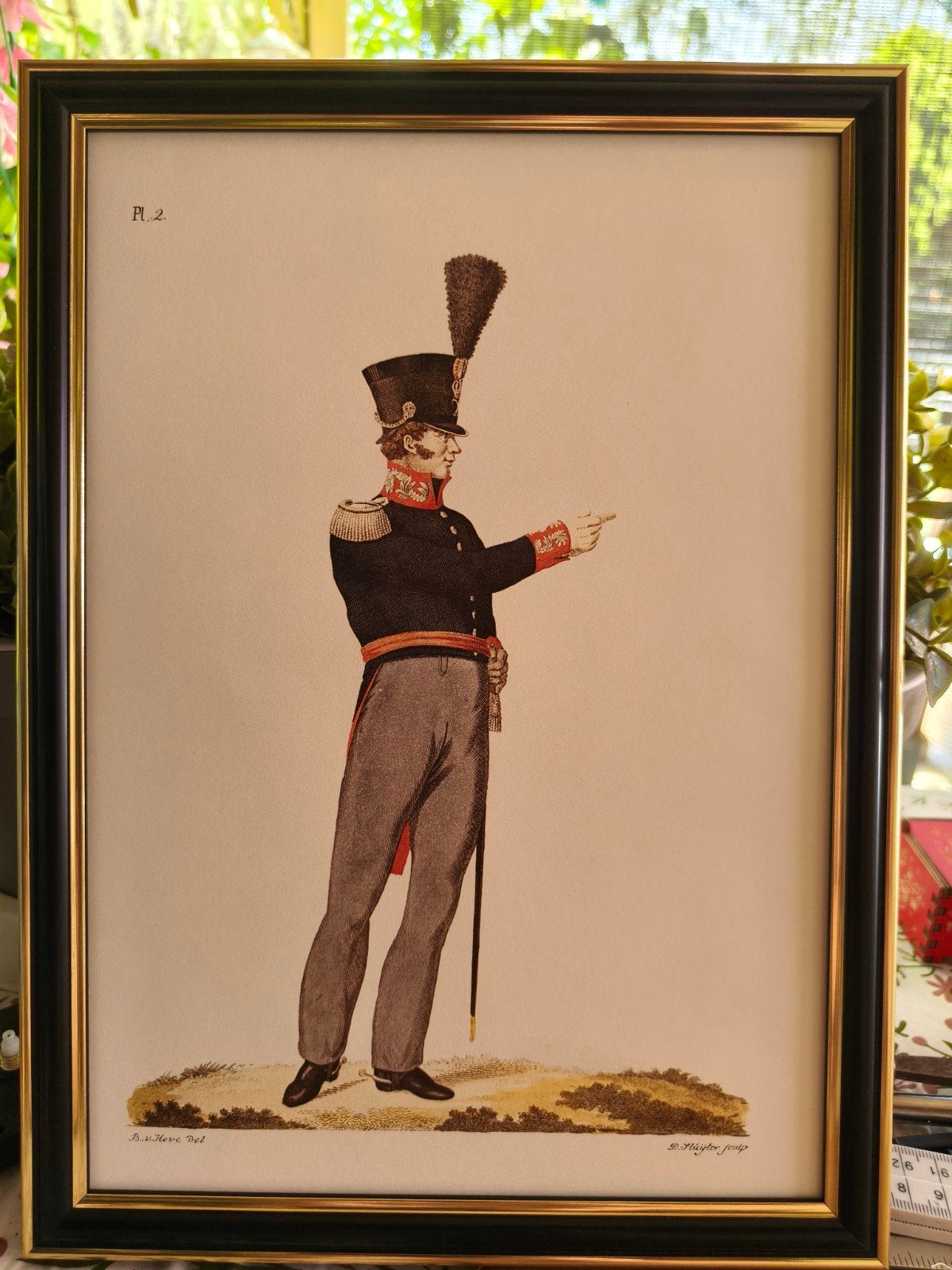 Antieke militaire prent - Officier in uniform, Ophalen of Verzenden