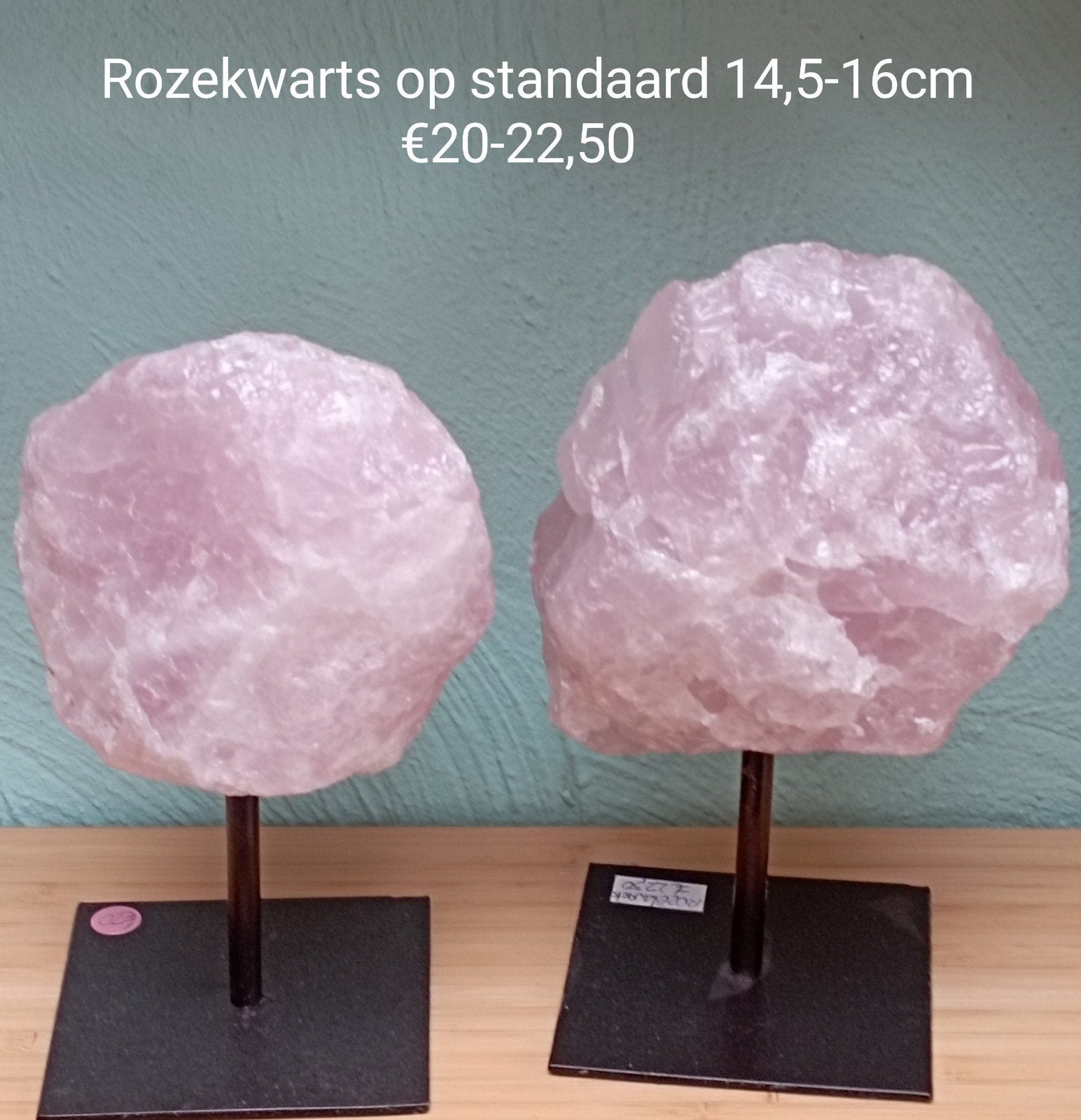 Rozekwarts op standaard 14,5-16cm, Ophalen of Verzenden, Mineraal