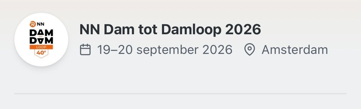Startbewijs dam tot dam loop, Tickets en Kaartjes, Sport | Overige, Eén persoon, September