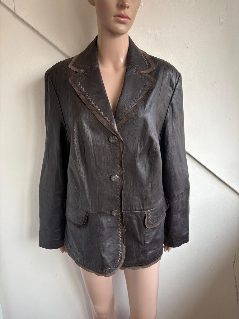 Gerry Weber leren jas maat 46 blazer donkerbruin, Ophalen of Verzenden, Zo goed als nieuw, Maat 46/48 (XL) of groter, Bruin