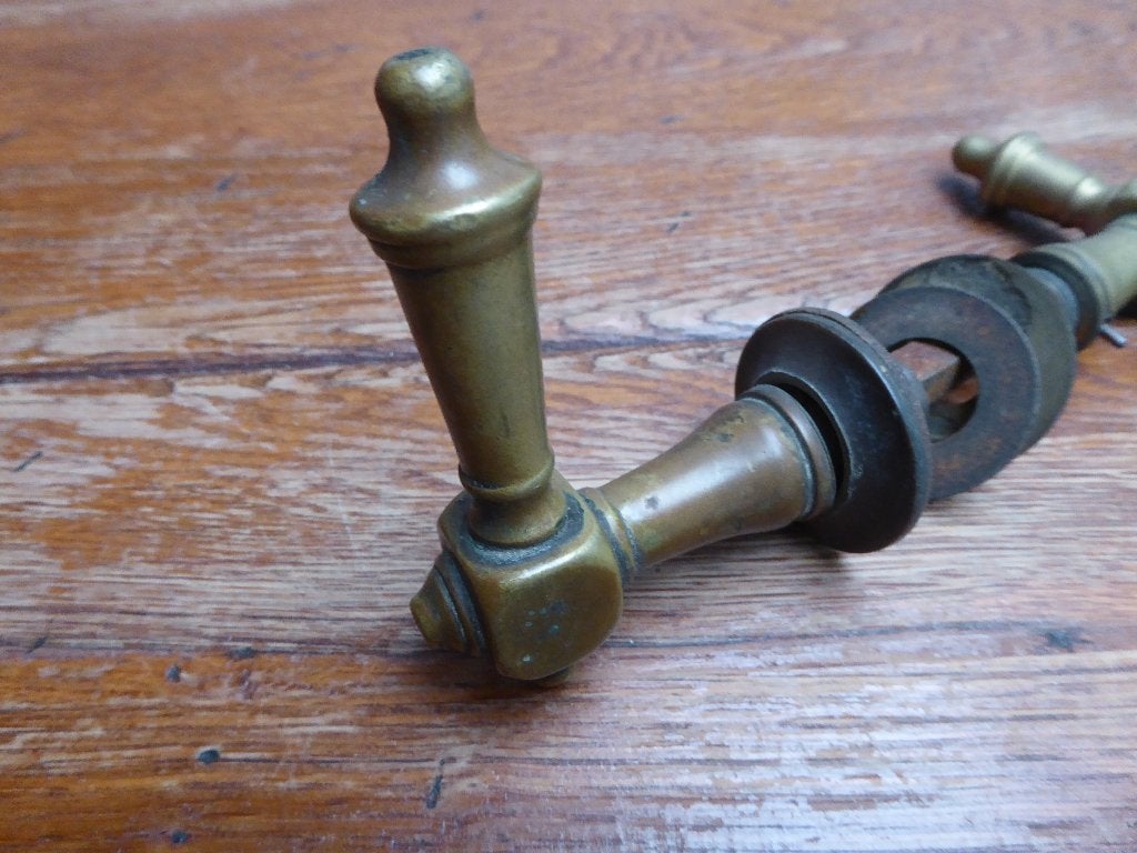 Antieke messing deurklink en deurkruk, Ophalen of Verzenden