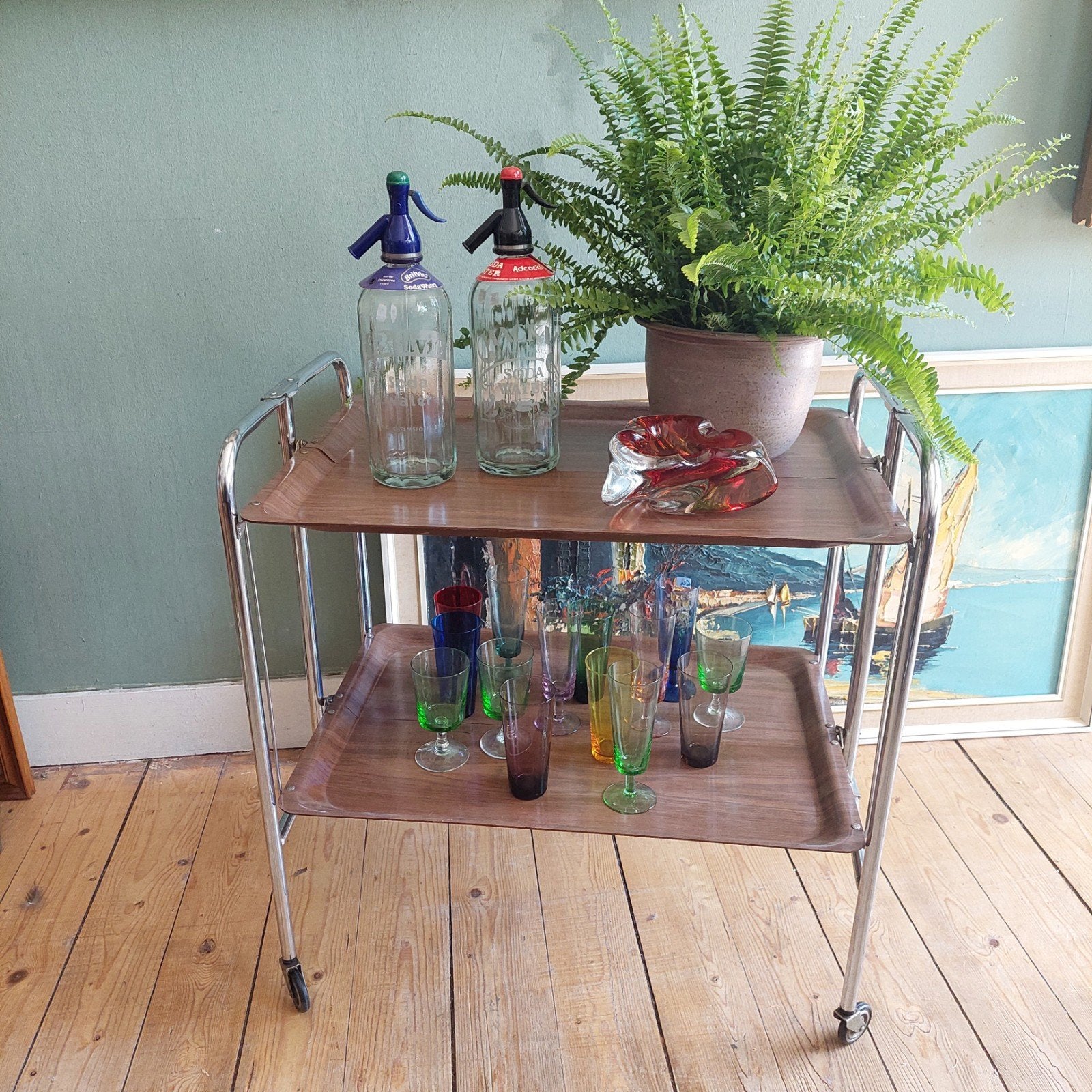 Lucky Vintage midcentury trolley inklapbaar drankenkar, Ophalen, Gebruikt, 50 tot 100 cm, .