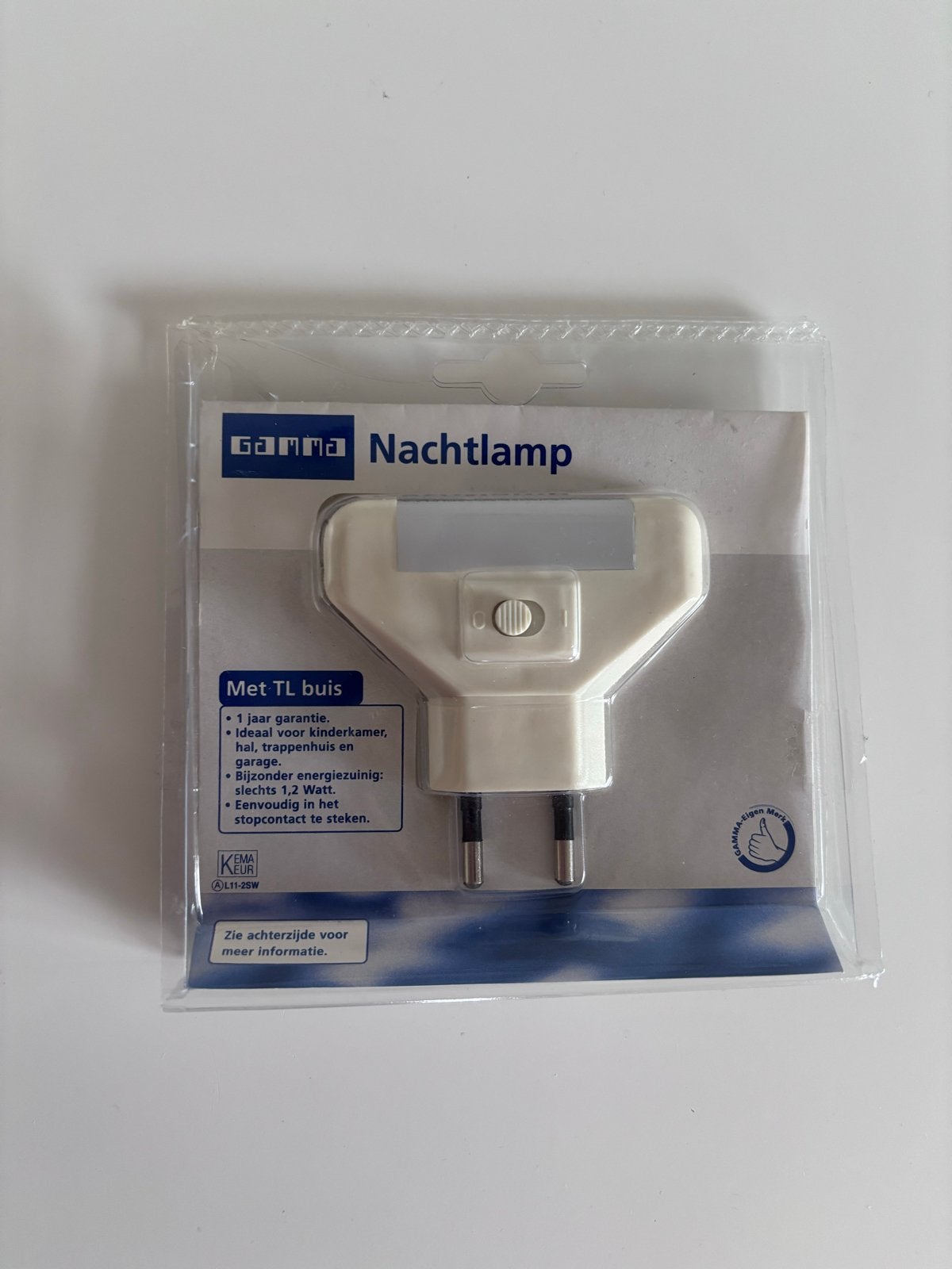 GAMMA Nachtlampje met TL buis, Huis en Inrichting, Met schakelaar, Wit, Overige merken, Kunststof