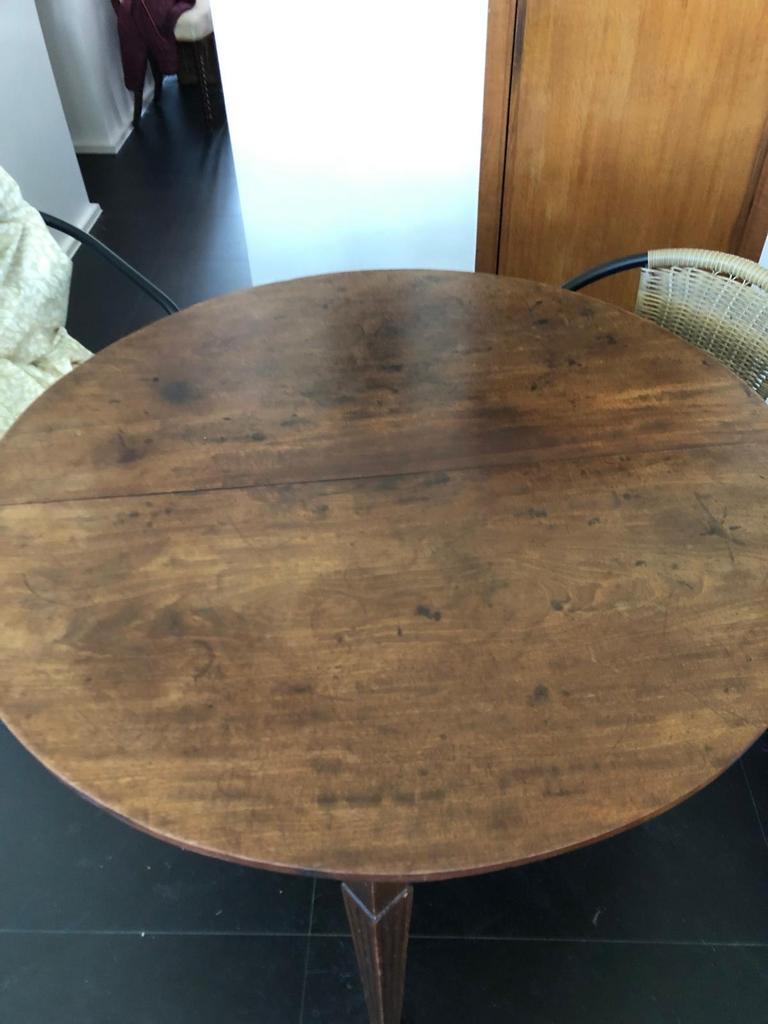 Antieke ronde houten eettafel met lade, 106 cm diameter, Ophalen, Gebruikt, 100 tot 150 cm, Empire