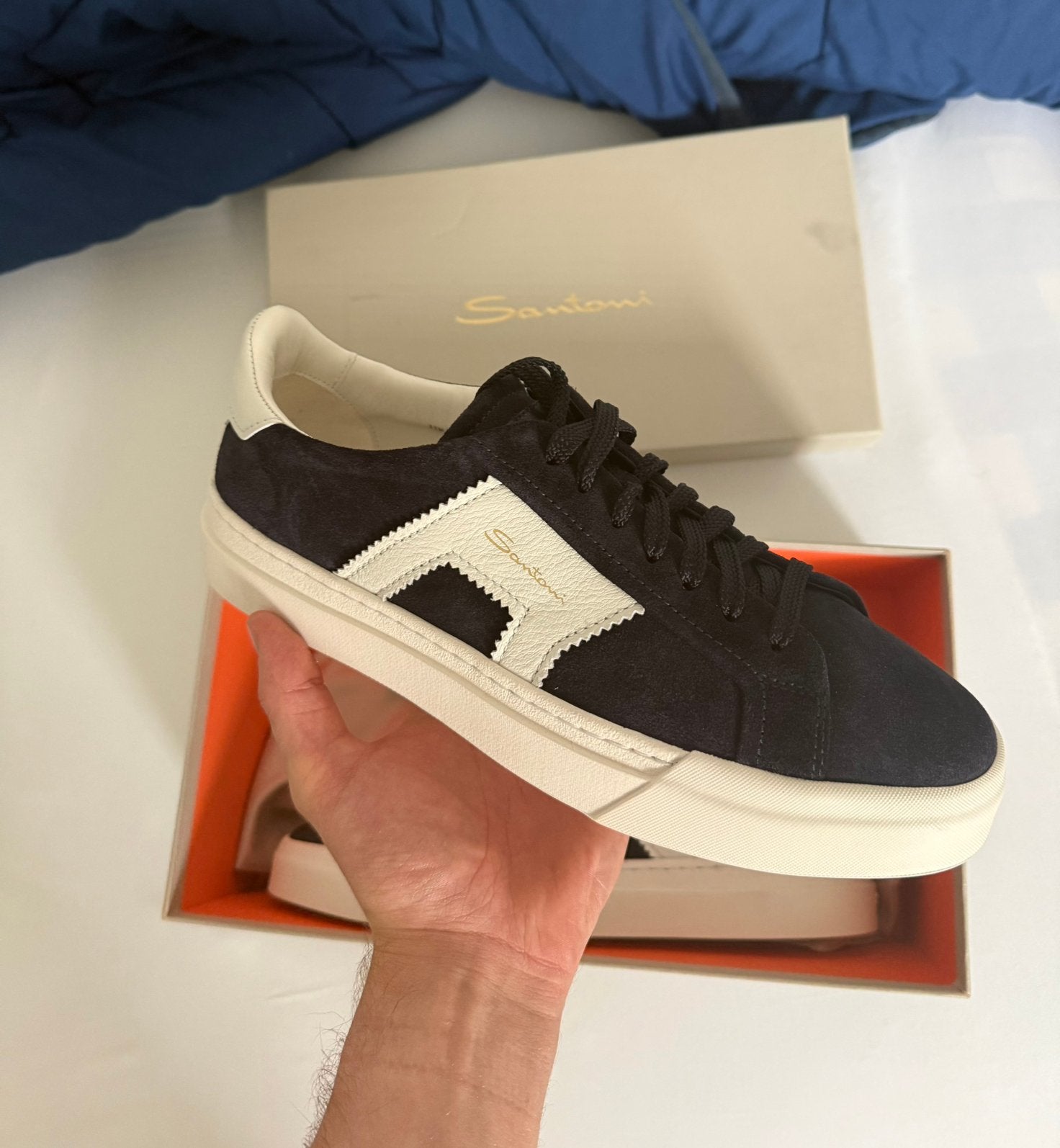Santoni double buckle sneaker navy heren nieuw, Kleding | Heren, Schoenen, Ophalen, Nieuw, Blauw
