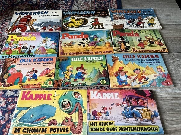 11 Stripboeken: 3x Wipperoen, 3x Panda, 2x Kappie, 3x Olle K, Meerdere stripboeken, Ophalen of Verzenden, Zo goed als nieuw