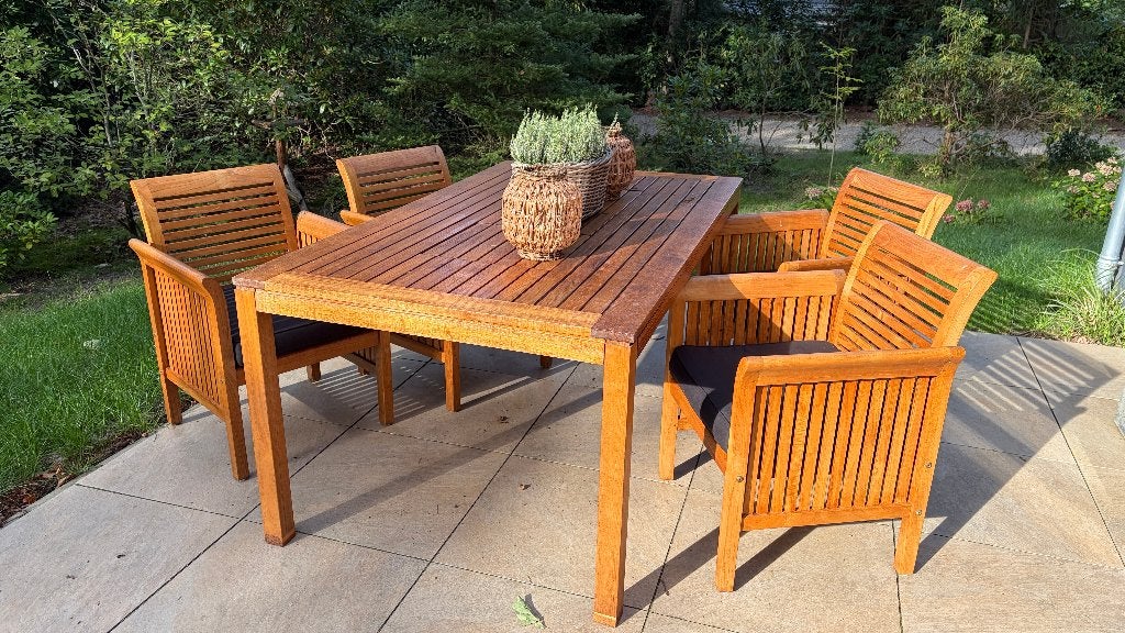 teak tuinset, Tuin en Terras, Ophalen, 4 zitplaatsen, Teakhout, Zo goed als nieuw