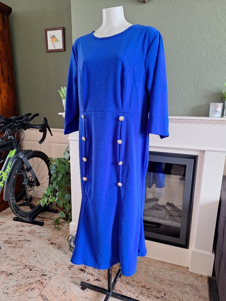 Shein koningsblauwe nieuwe jurk XXXL 48 50, Kleding | Dames, Maat 46/48 (XL) of groter, Zo goed als nieuw, Onder de knie, Shein