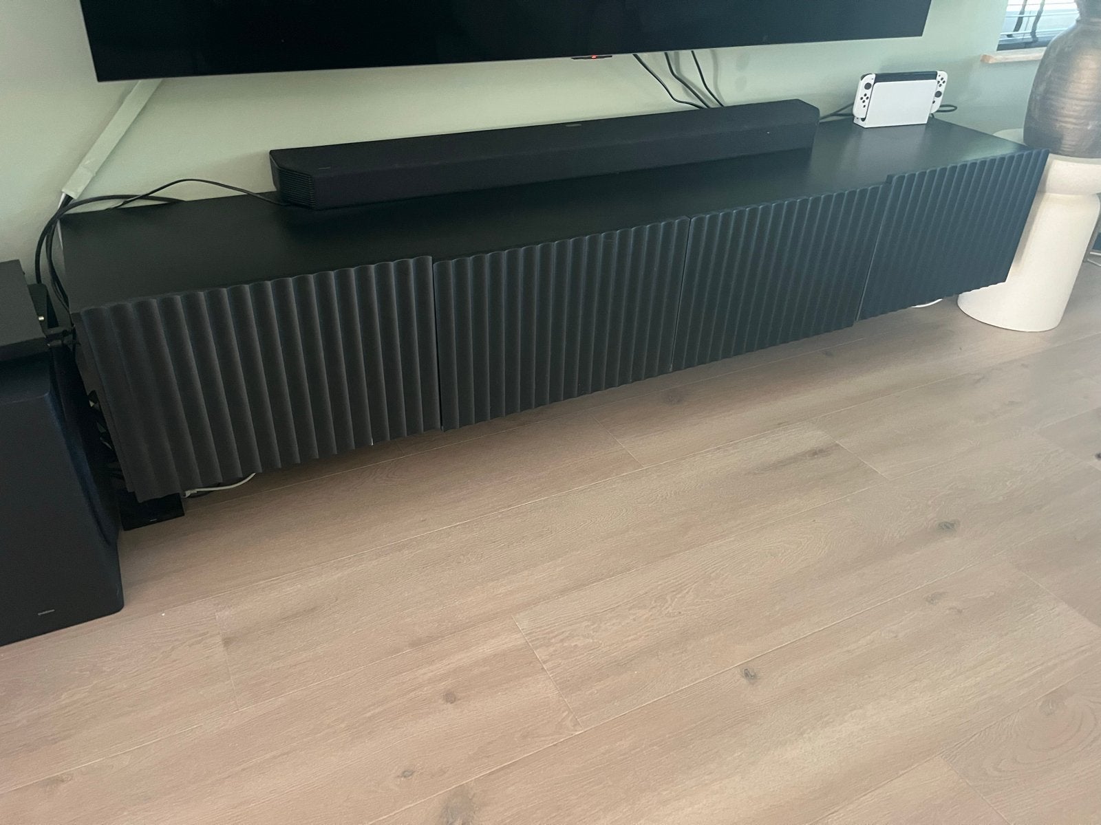 Zwart zwevend tv-meubel 200x40x30 cm, Ophalen, Gebruikt, 200 cm of meer, Minder dan 100 cm