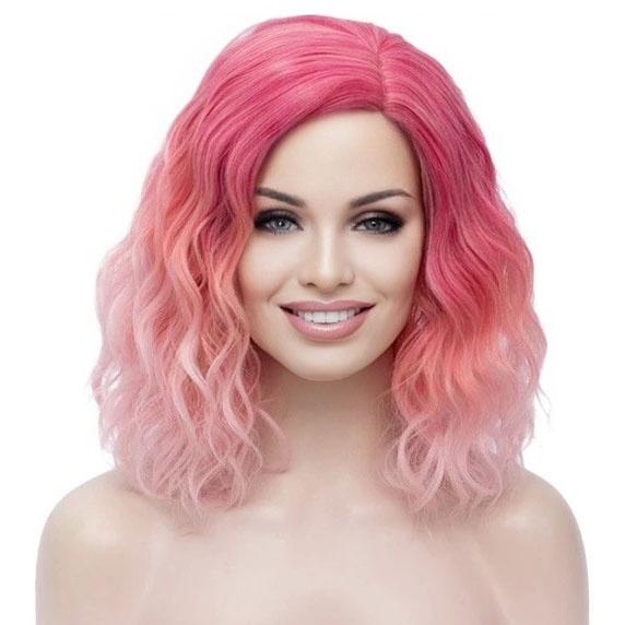 Carnaval pruik duo-color schouderlang met golfjes zonder pon, Verzenden, Nieuw, Pruik of Haarverlenging