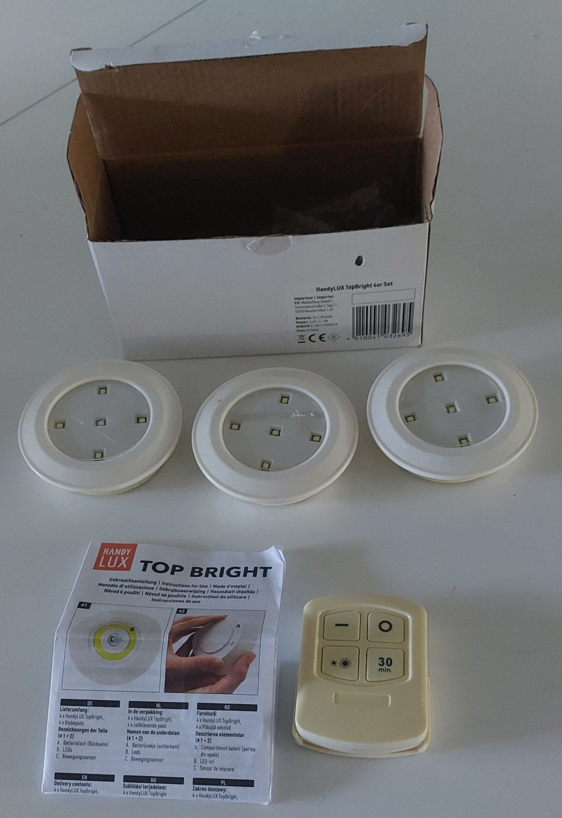 HandyLux Top Bright LED-lampen + afstandsbediening (3 stuks, Huis en Inrichting, Lampen | Overige, Werkt op batterijen, Wit, Overige merken