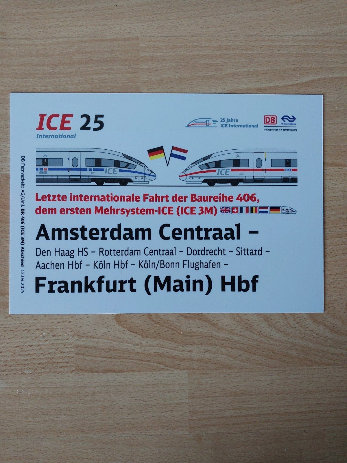 Koersbord ICE 25 laatste internationale ICE 3M, Verzamelen, Ophalen of Verzenden
