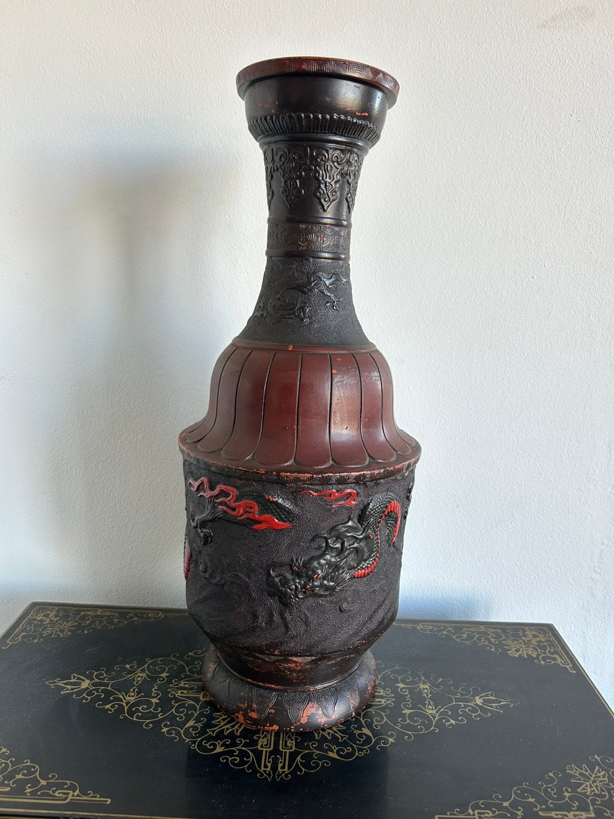 Unieke Chinese cinnabar drakenvaas, Ophalen of Verzenden