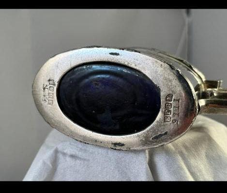 Antieke Mosterdpot met Kobaltblauw Glas, Antiek en Kunst, Ophalen of Verzenden