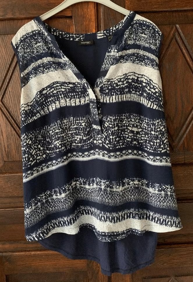 Blauw-witte zomerse top, zomertop, hemd; Tchibo; 44 / 46, Kleding | Dames, Ophalen of Verzenden, Zo goed als nieuw, Blauw, Shirt of Top