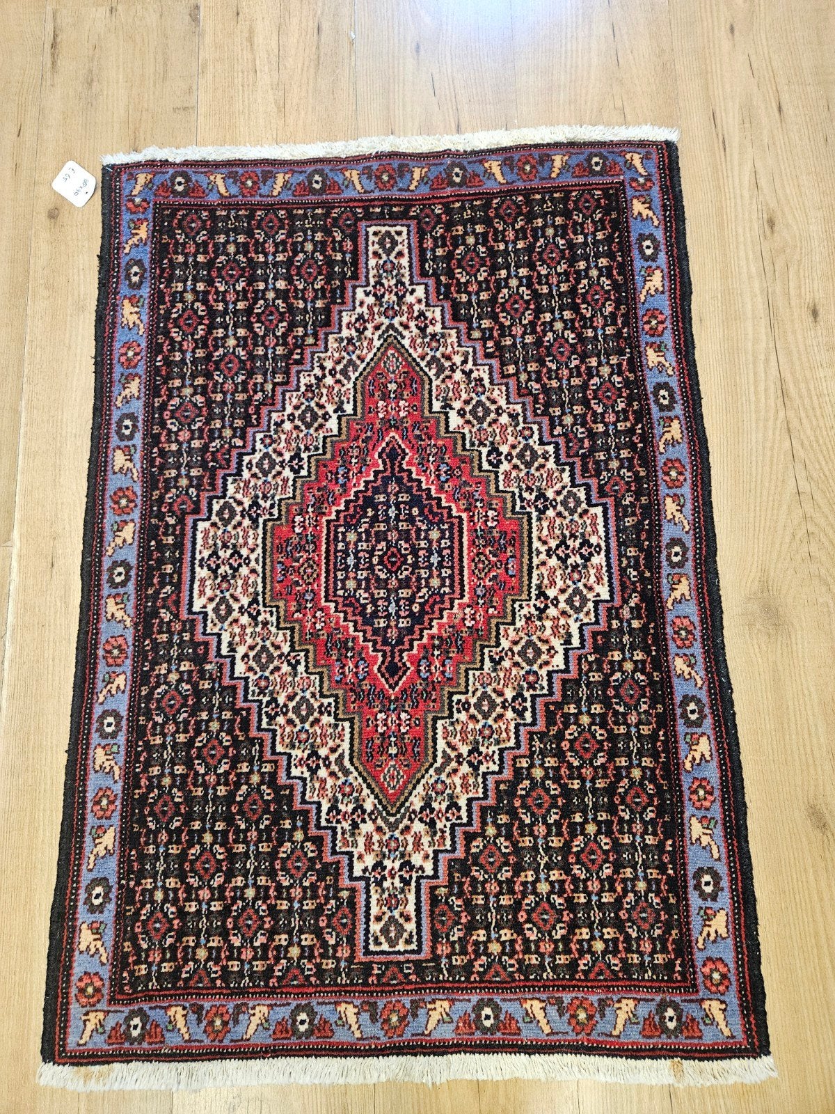 Vintage handgeknoopt perzisch tapijt senneh 98x70, Info@SlatsAntiek.nl, Tweedehands, 50 tot 100 cm, Perzisch