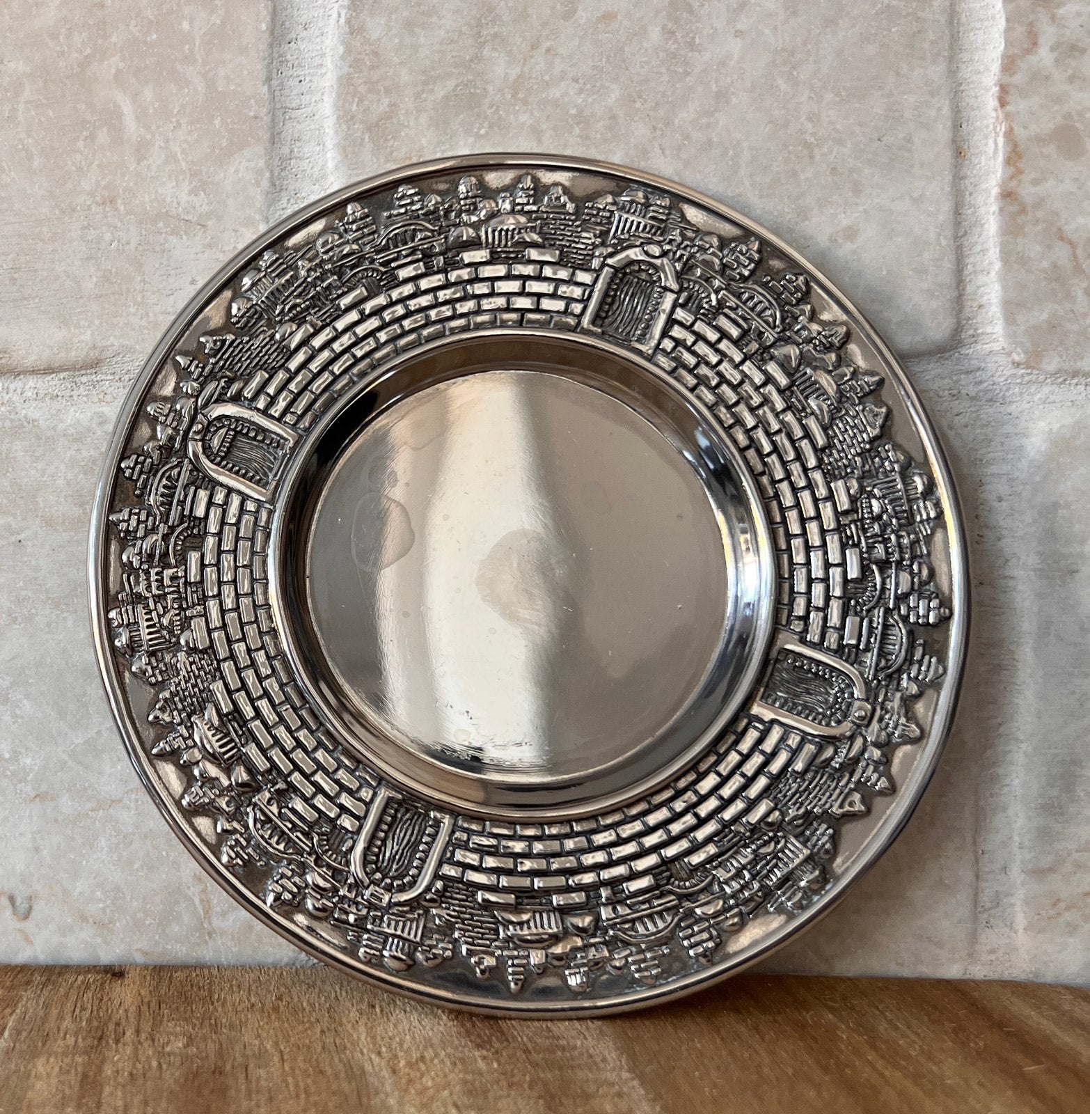 Vintage Karshi Jeruzalem Kiddush schotel/onderzetter, Antiek en Kunst, Ophalen of Verzenden, Zilver