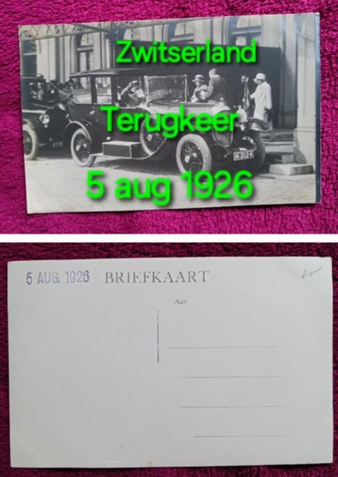 Fotokaart 1926 Wilhelmina & juliana terug Zwitserland auto, Ophalen of Verzenden, Zo goed als nieuw, Nederland, Kaart, Foto of Prent
