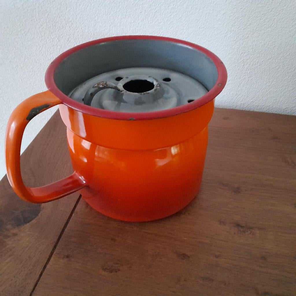 vintage emaille melkkoker. Leuk als decoratie., Ophalen of Verzenden
