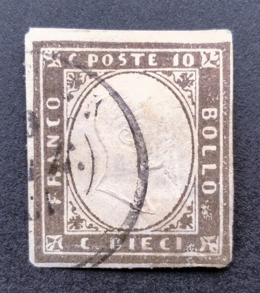ITALIË - SARDEGNA 18xx 10 centisimi donkerbruin Sa14, Ophalen of Verzenden, Gestempeld