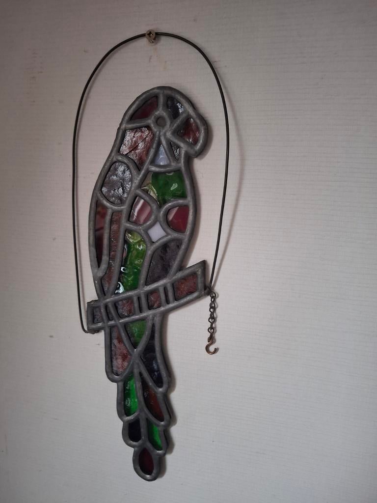 Vintage Glas-in-lood Papegaai Hanger, Ophalen of Verzenden, Gebruikt