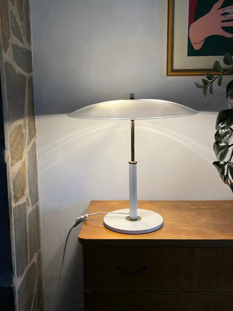 Vintage Ikea 'Solist' tafellamp wit messing, Ophalen, Gebruikt, Vintage, Glas