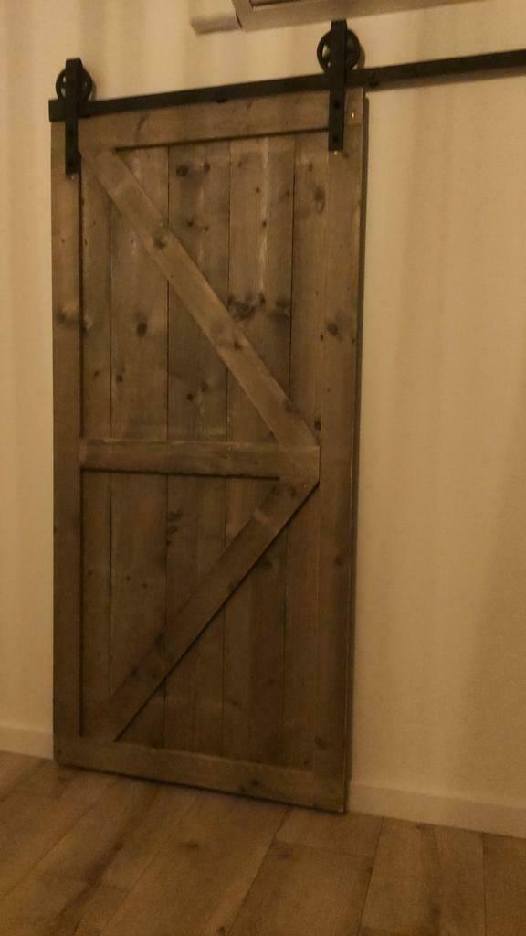 barndoor schuifdeur INCLUSIEF railsysteem al voor €.190,-, 215 cm of meer, Binnendeur, Info@steigerhoutdesign.nl, Nieuw