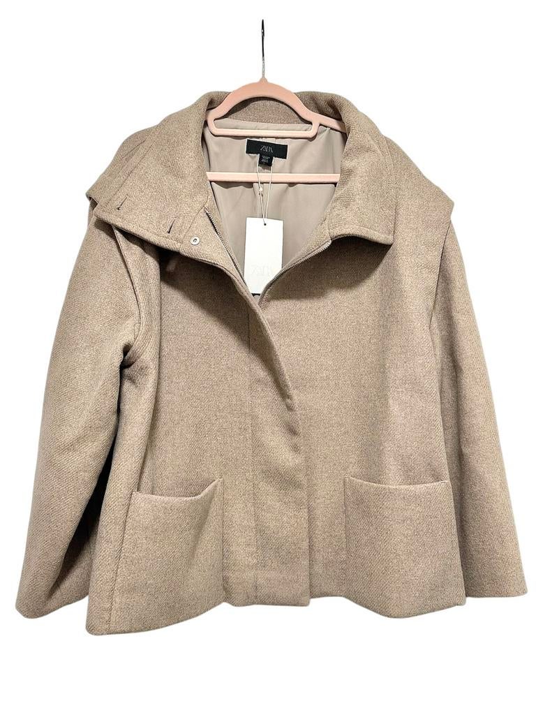 Jas met wol en hoge kraag ZARA nieuw met label, Ophalen of Verzenden, Nieuw, Maat 38/40 (M), Beige