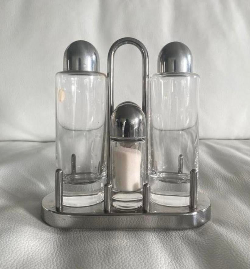 Zout peper olie en azijn houder Alessi ZGAN Condiment set, Overige materialen, Overige typen, Ophalen of Verzenden, Zo goed als nieuw