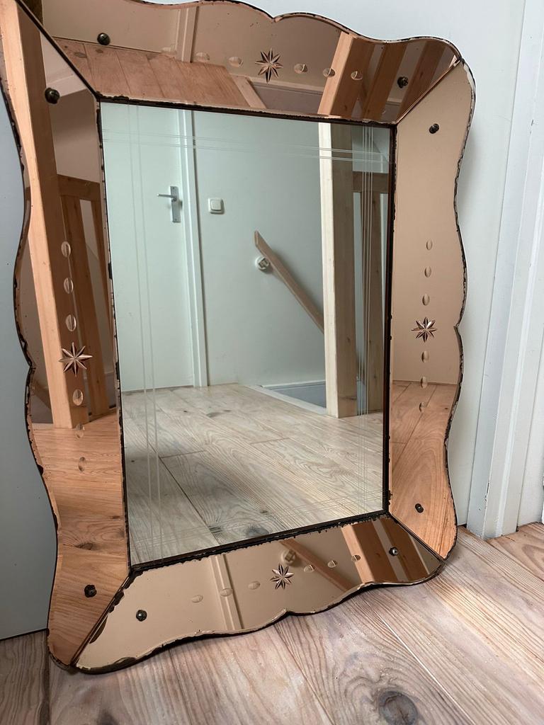 Antieke Spiegel met Bronzen Lijst, Huis en Inrichting, Woonaccessoires | Spiegels, Gebruikt, 50 tot 75 cm, Minder dan 100 cm, Rechthoekig
