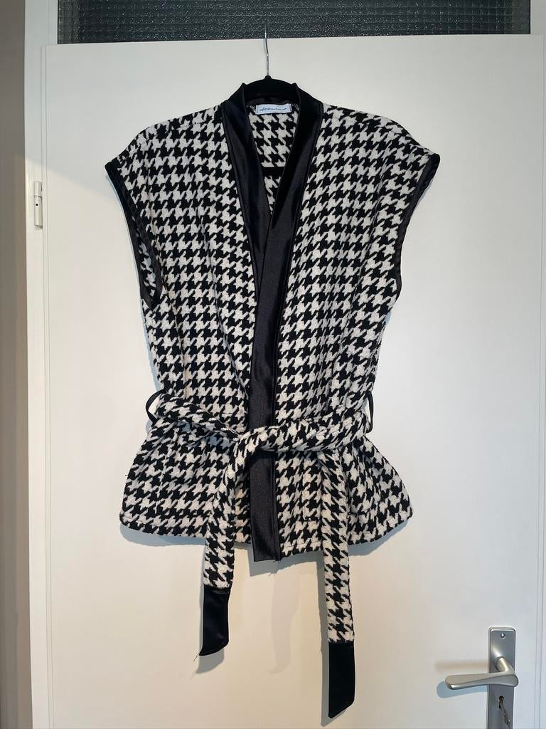 dames pied de poule gilet bodywarmer satijn mt L, Kleding | Dames, Bodywarmers, Zo goed als nieuw, Maat 42/44 (L), Zwart, Ophalen of Verzenden