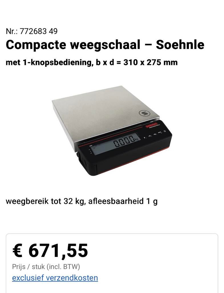 Soehnle telweegschaal (twv: €675,-) te koop!!!, Witgoed en Apparatuur, Weegschalen, Ophalen, 1 tot 500 gram, 100 kg of meer, Zo goed als nieuw