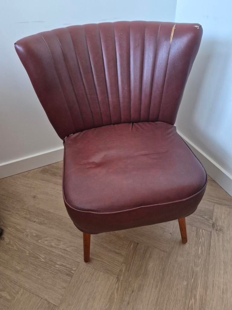 Vintage fauteuil met bruin leer, Ophalen, Gebruikt, Bruin, Vintage