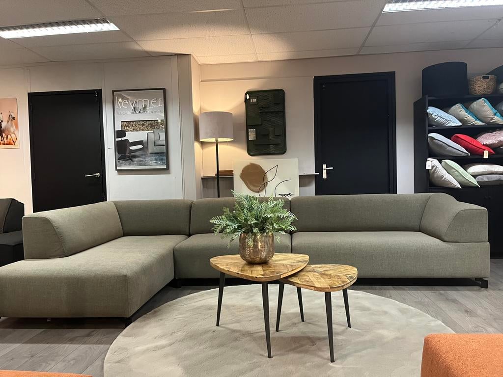 Leolux faya lobi ploegstof steppe olive, Verzenden, Hoekbank, 300 cm of meer, 75 tot 100 cm