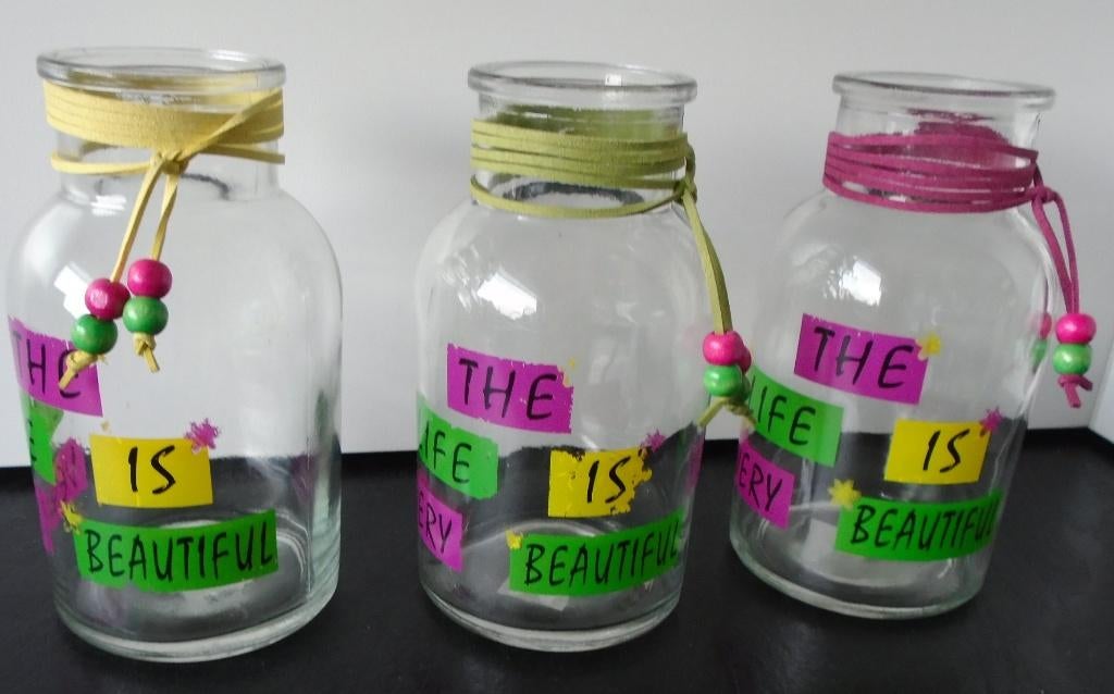 GLAZEN POT THE LIFE IS VERY BEAUTIFUL 2 stuks NIEUW, Overige kleuren, -, -, Nieuw