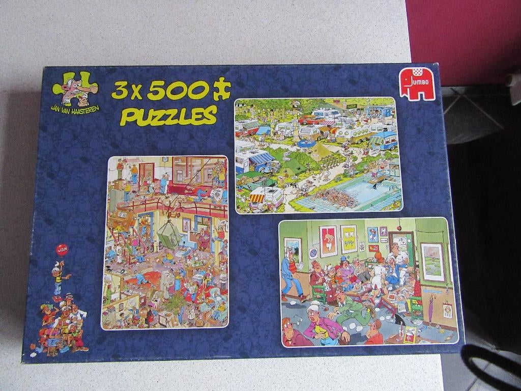 jan van haasteren puzzel 3 x 500  stuks in  een doos, Hobby en Vrije tijd, Ophalen of Verzenden, 500 t/m 1500 stukjes, Zo goed als nieuw