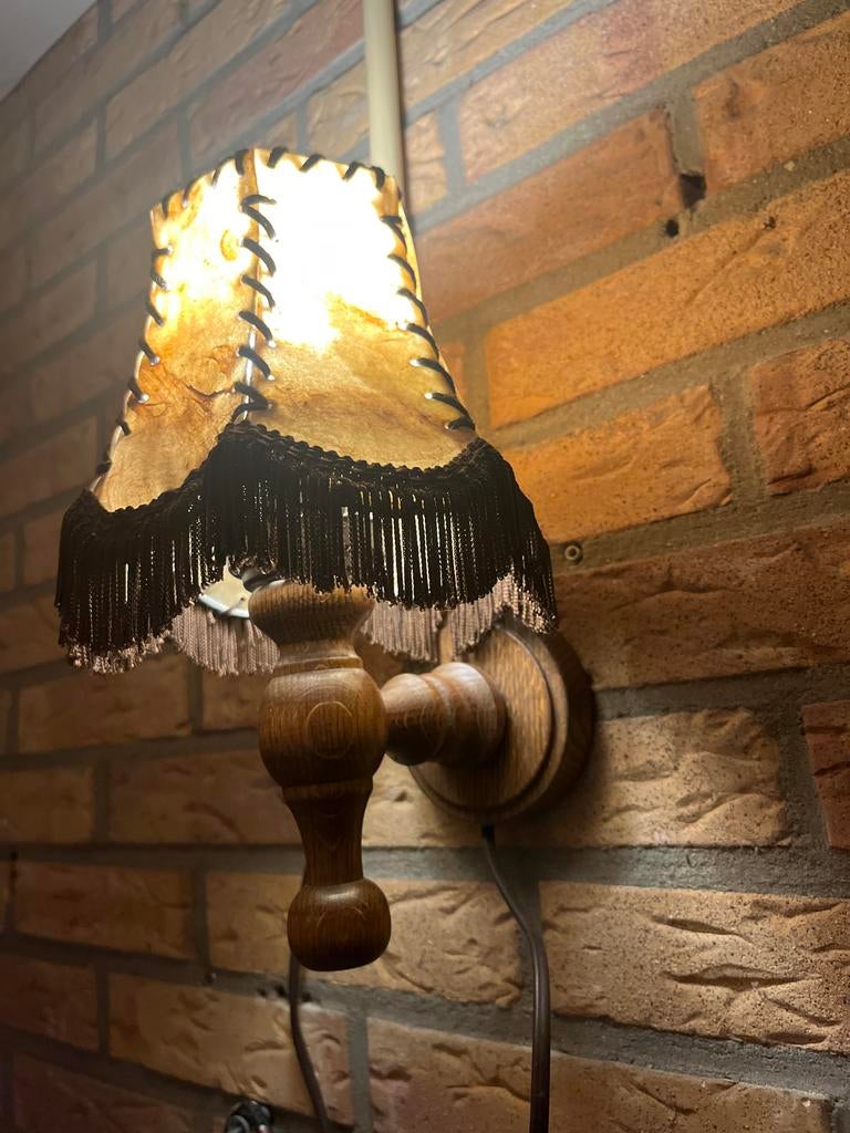 GEZOCHT! Vintage Varkensblaas Lampenkap Wandlamp/hanglamp, Huis en Inrichting, Ophalen of Verzenden, Gebruikt, Hout