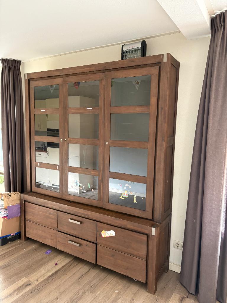 Buffetkast acasia vergrijst, Ophalen, Gebruikt, Met deur(en), 200 cm of meer